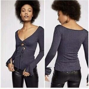 Free People Blue Metallic Tie Front Say When Top